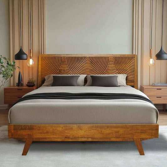 Acacia Harmony Solid Wood Platform Bed Frame with Headboard